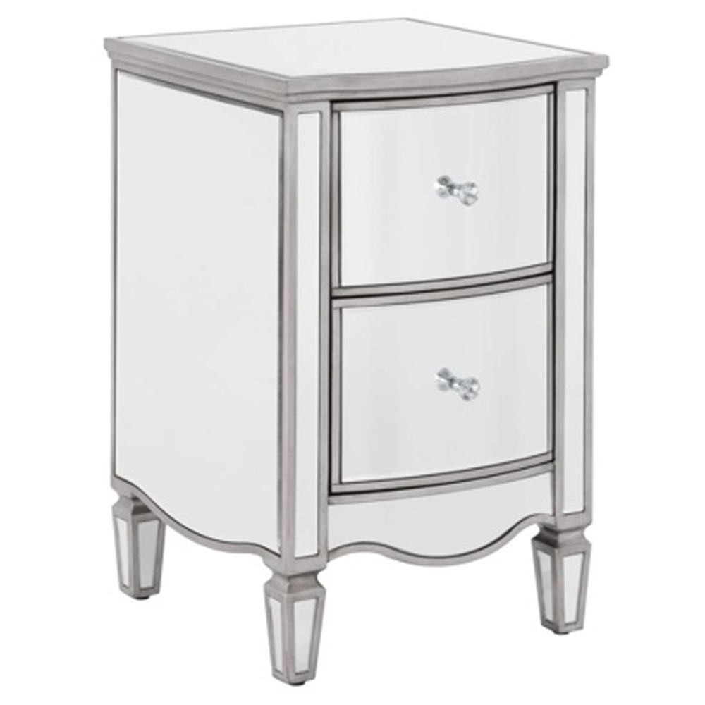 Elyssa Mirrored Bedside Cabinet With 2 Drawers In Silver