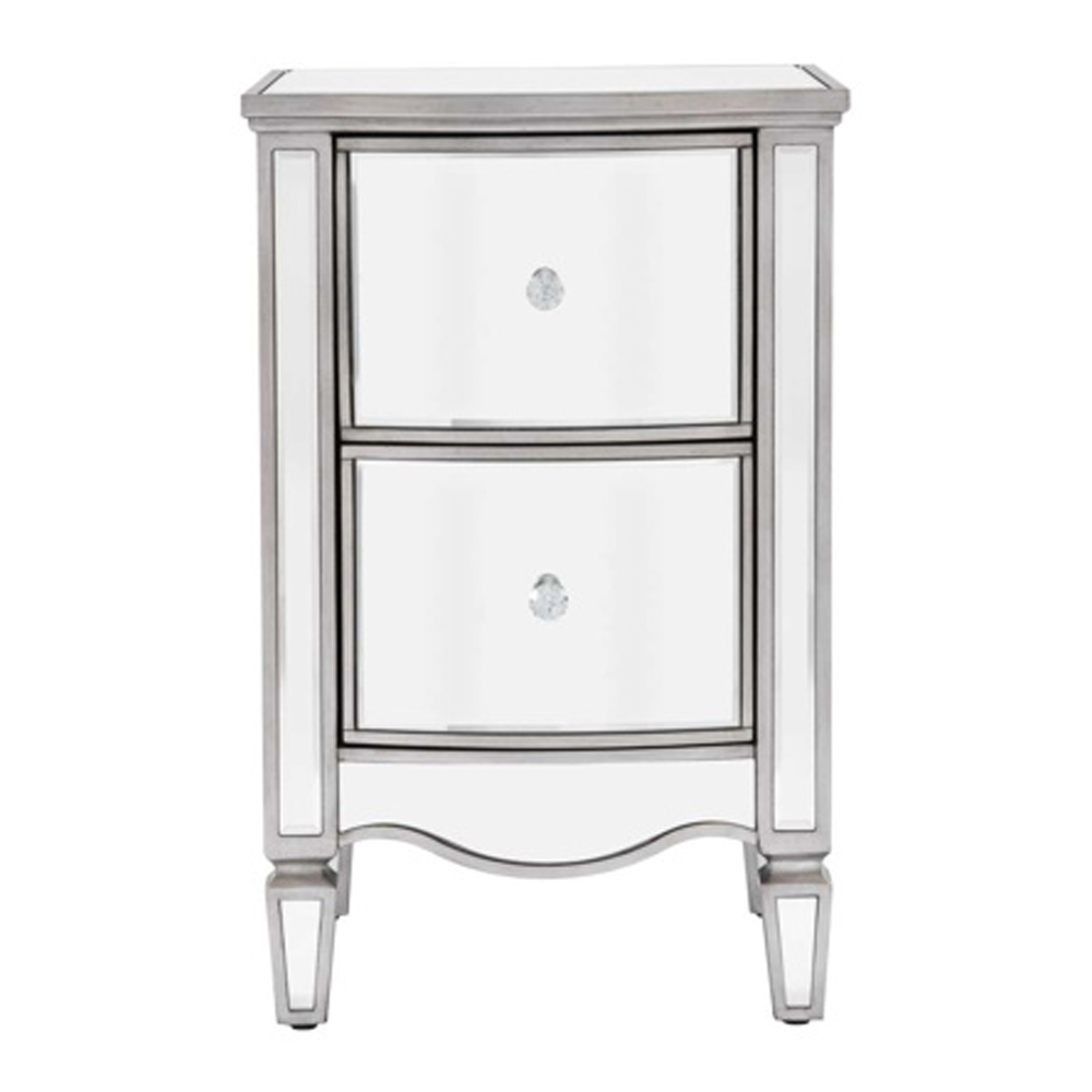 Elyssa Mirrored Bedside Cabinet With 2 Drawers In Silver