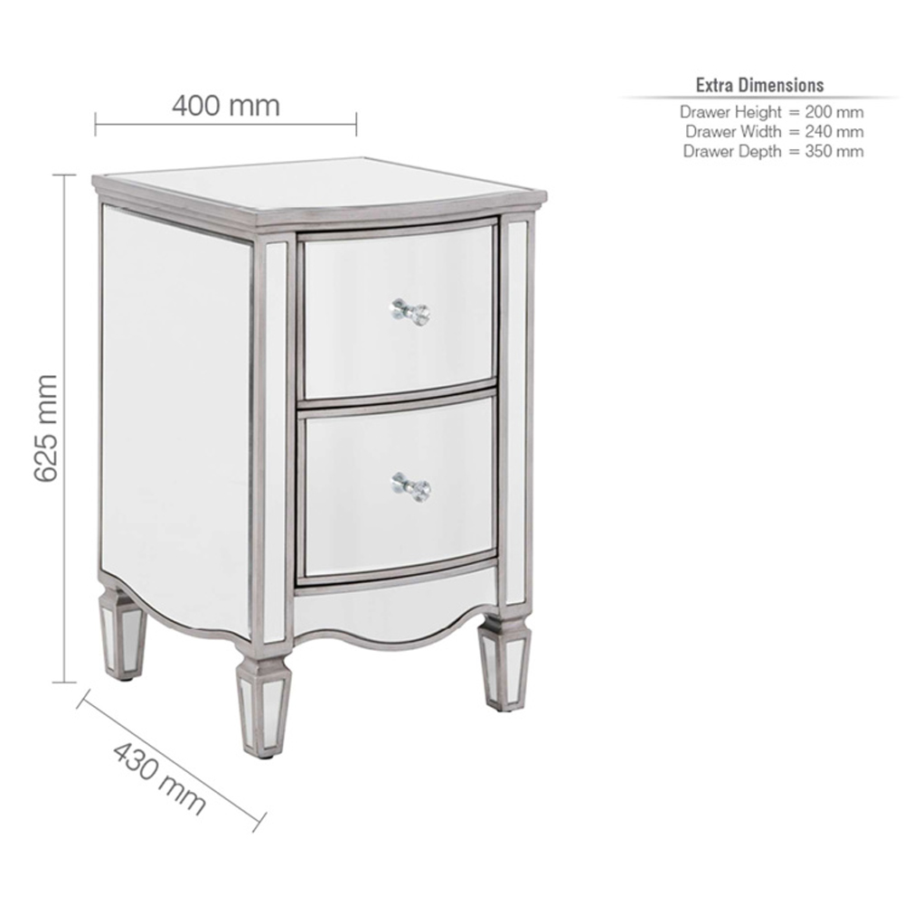 Elyssa Mirrored Bedside Cabinet With 2 Drawers In Silver