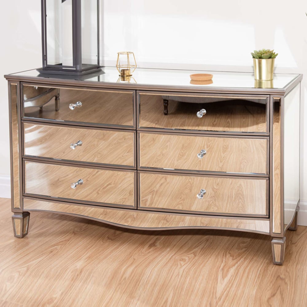 Elyssa Mirrored Chest 6 Of Drawers In Silver