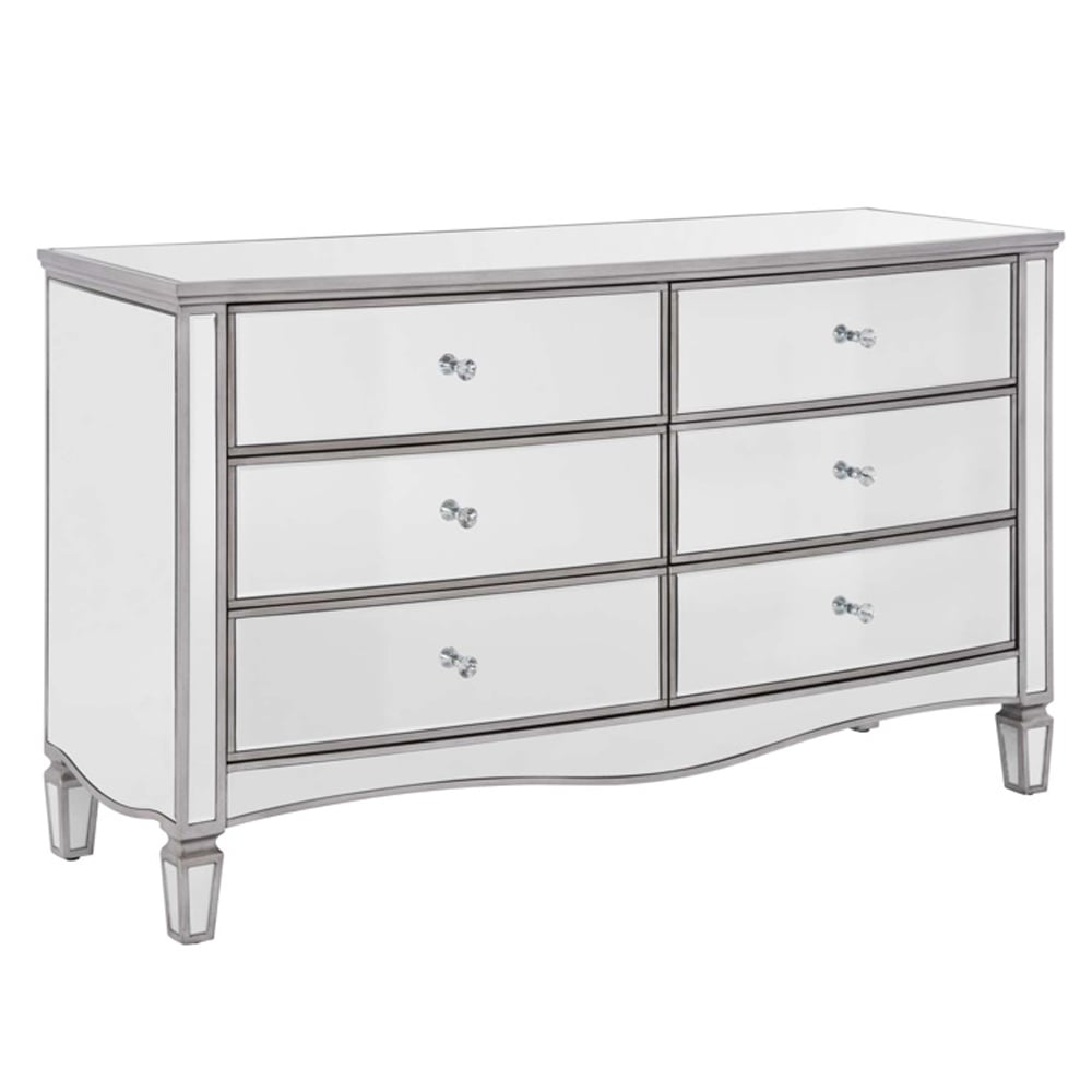 Elyssa Mirrored Chest 6 Of Drawers In Silver