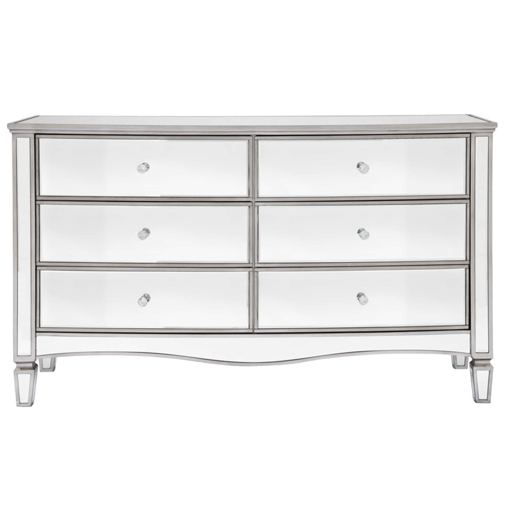 Elyssa Mirrored Chest 6 Of Drawers In Silver