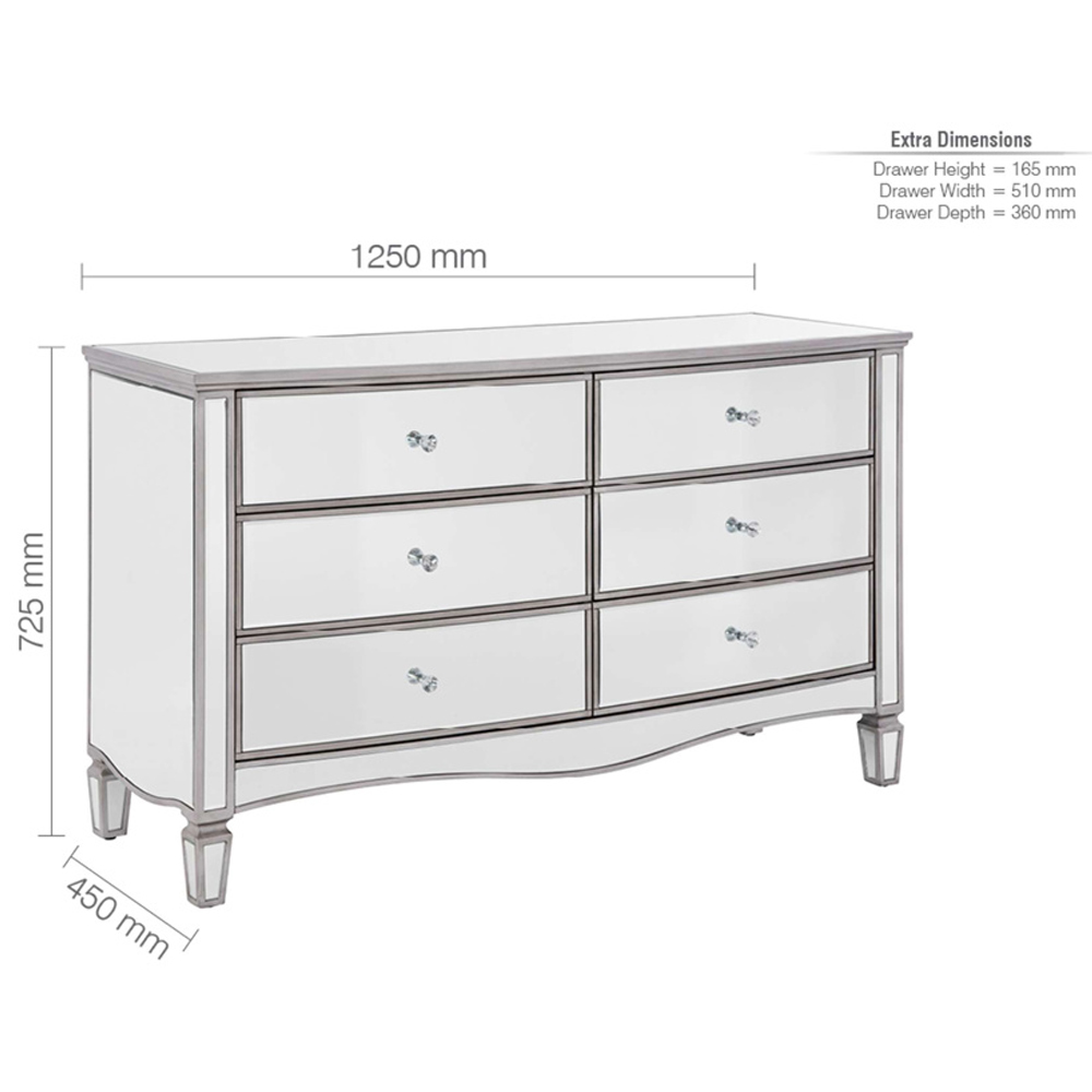Elyssa Mirrored Chest 6 Of Drawers In Silver