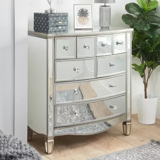 Elyssa Mirrored Chest 8 Of Drawers In Silver