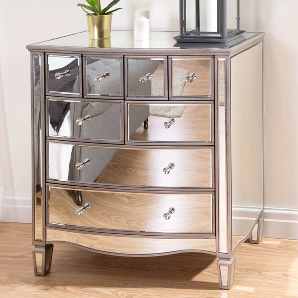 Elyssa Mirrored Chest 8 Of Drawers In Silver