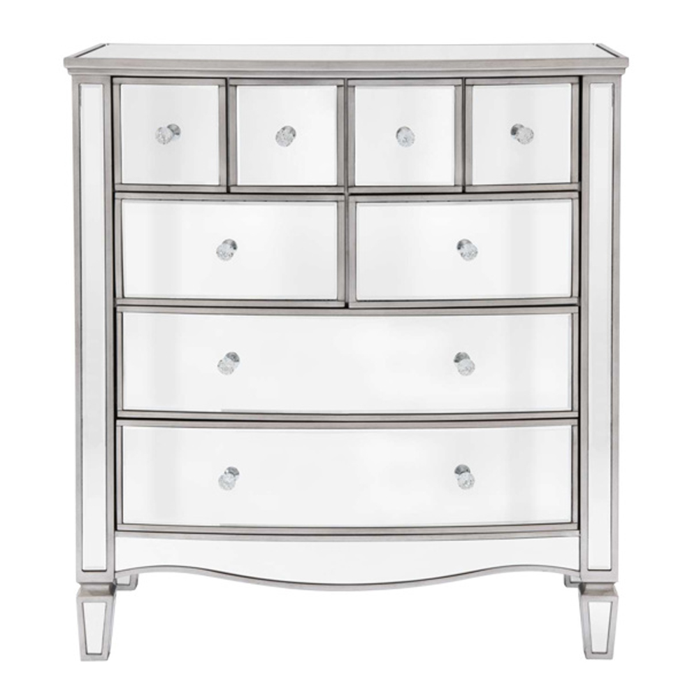 Elyssa Mirrored Chest 8 Of Drawers In Silver