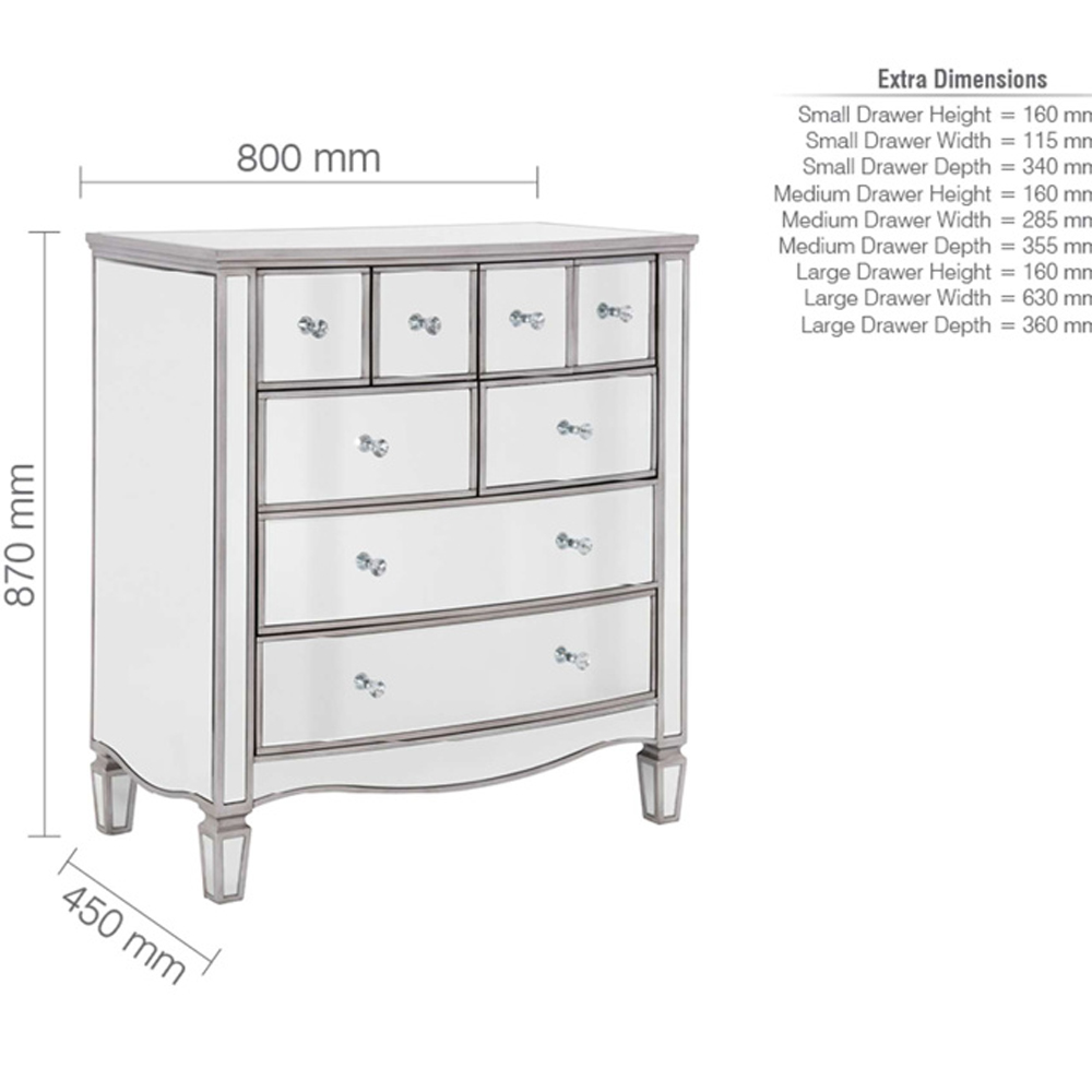 Elyssa Mirrored Chest 8 Of Drawers In Silver