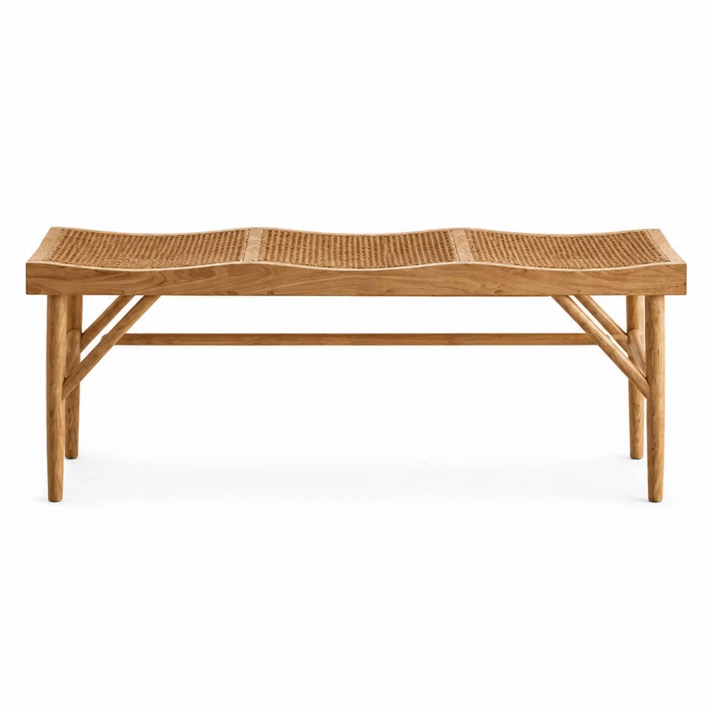 Elzario Rattan Dining Bench in Ash