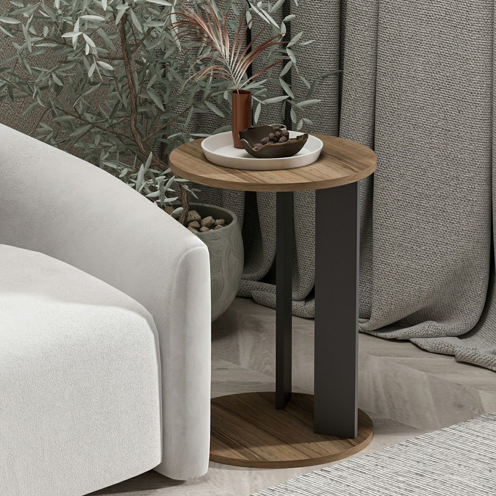 Ema Wooden Side Table in Walnut and Anthracite