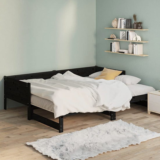 Emeric Solid Pine Wood Pull-out Single Day Bed In Black