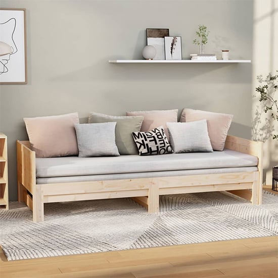 Emeric Solid Pine Wood Pullout Single Day Bed In Natural Furniture