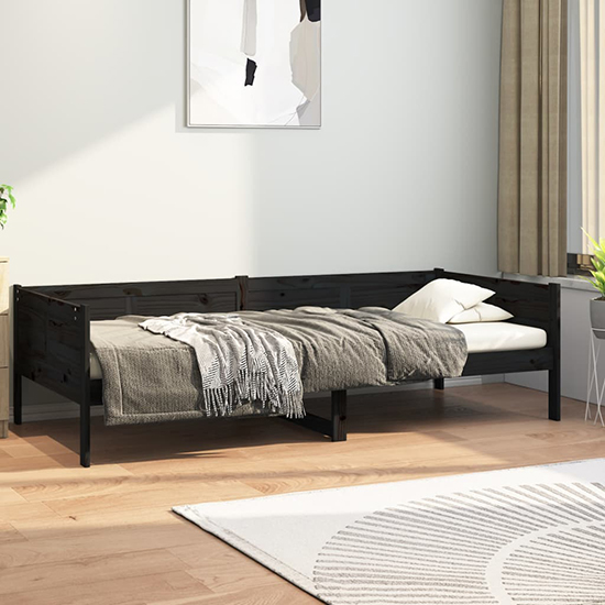 Emeric Solid Pine Wood Single Day Bed In Black