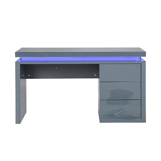 Emerson High Gloss Computer Desk In Grey With LED Lighting Furniture
