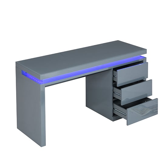 Emerson High Gloss Computer Desk In Grey With LED Lighting Furniture