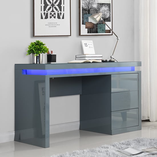 Photo of Emerson high gloss computer desk in grey with led lighting