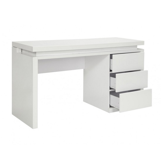 Emerson High Gloss Computer Desk In White With LED Lighting Furniture