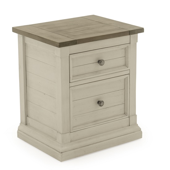 Emery Wooden Bedside Table In Antique White With 2 Drawers