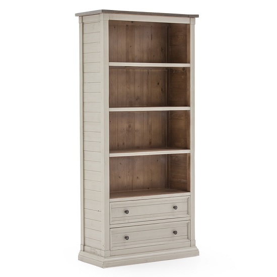 Emery Wooden Bookcase In Antique White With 2 Drawers Furniture in