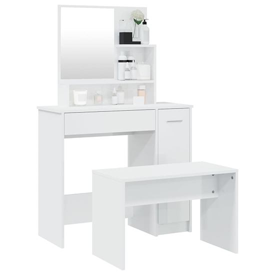 Emery High Gloss Dressing Table Set In White Furniture in Fashion