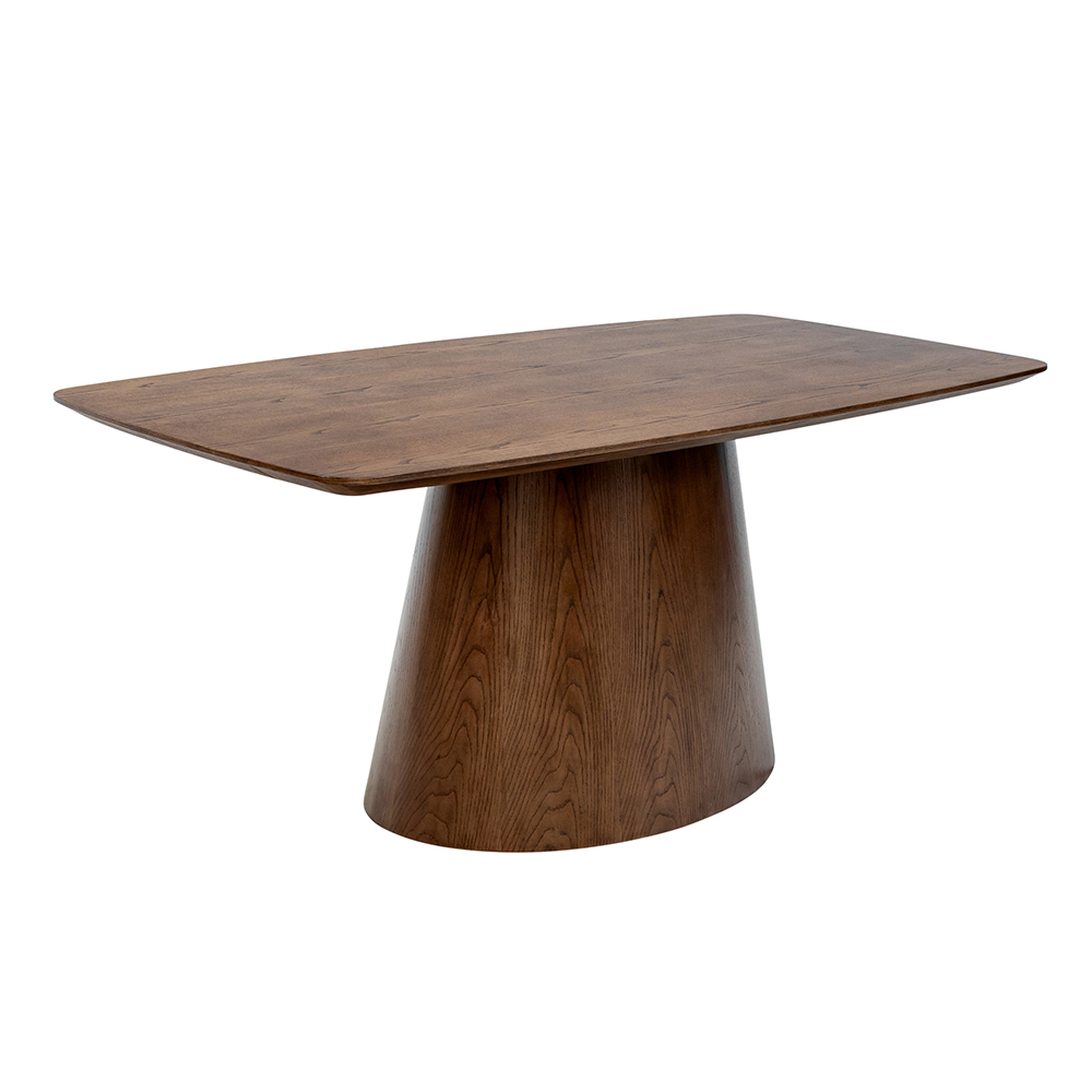 Emery Oak Veneer Dining Table with Cylindrical Base