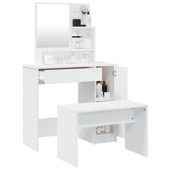 Emery Wooden Dressing Table Set In White