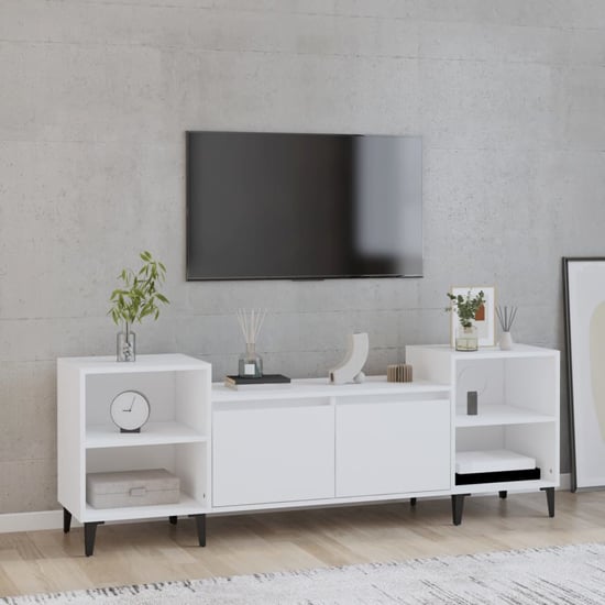 Product photograph of Emery Wooden Tv Stand With 2 Doors 2 Shelves In White from Furniture in Fashion