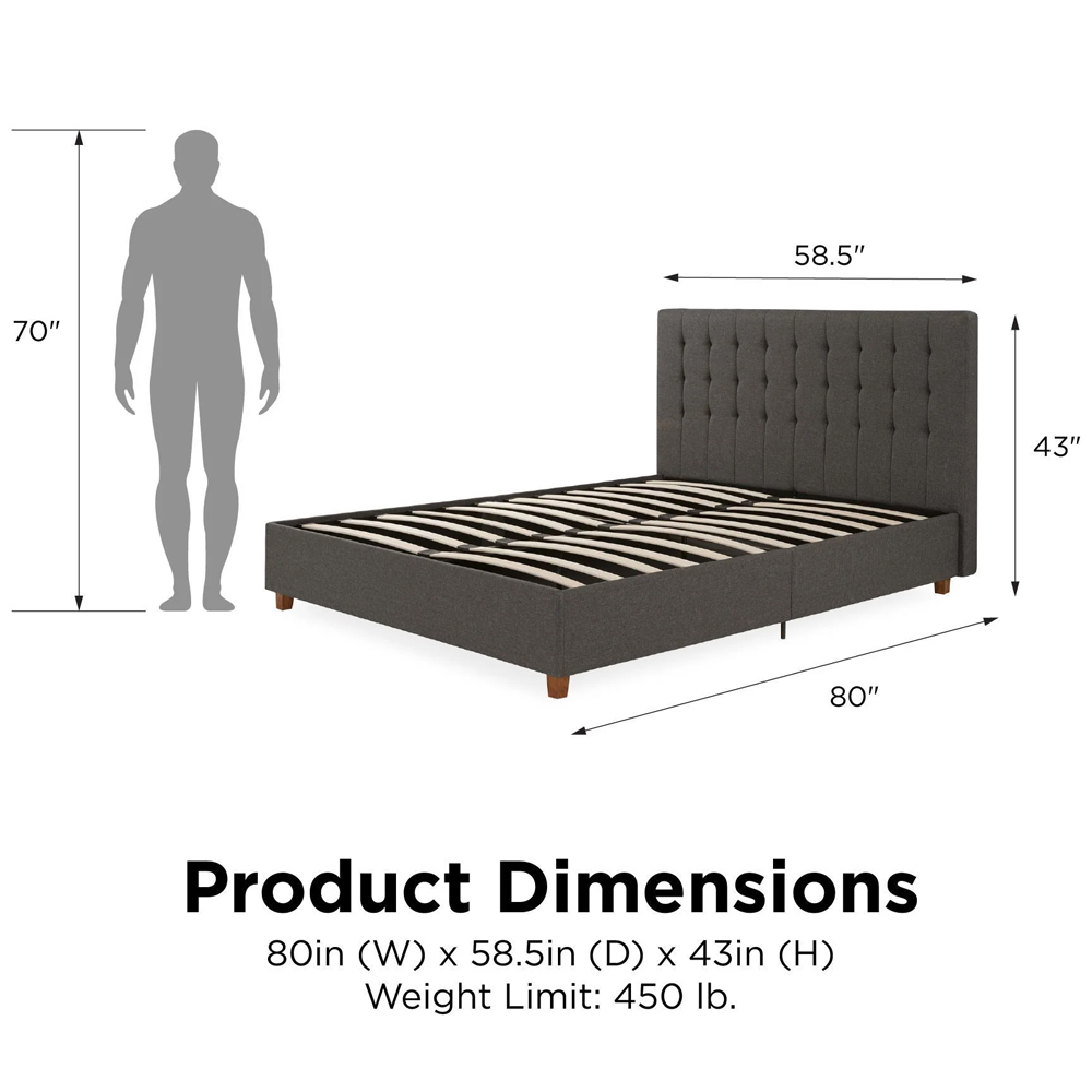Emilia Fabric Double Bed In Grey
