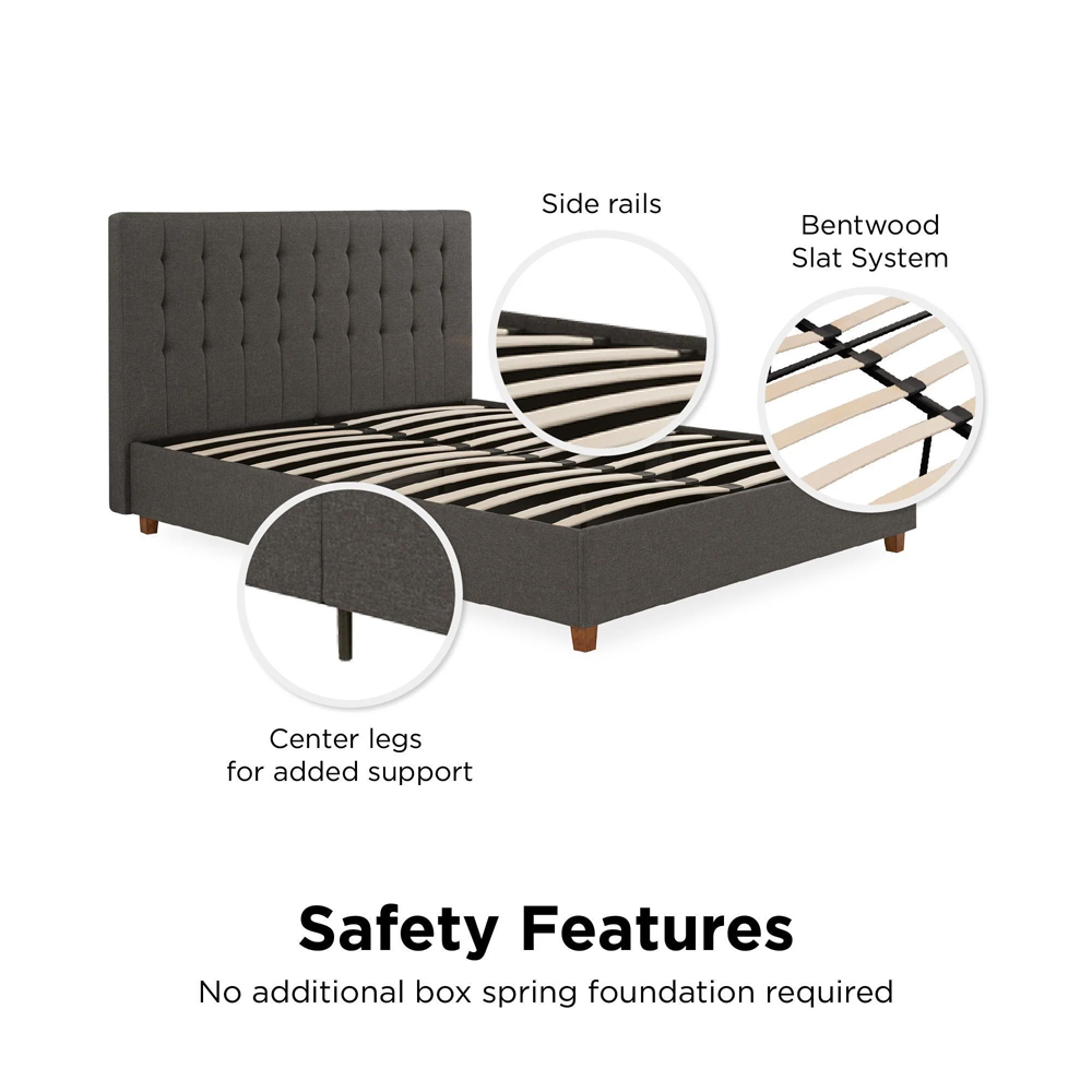 Emilia Fabric King Size Bed In Grey