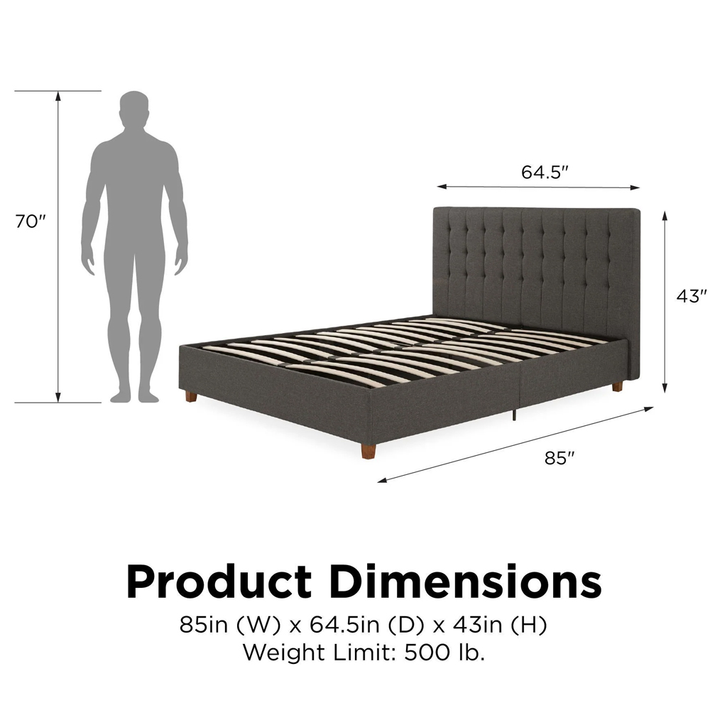 Emilia Fabric King Size Bed In Grey