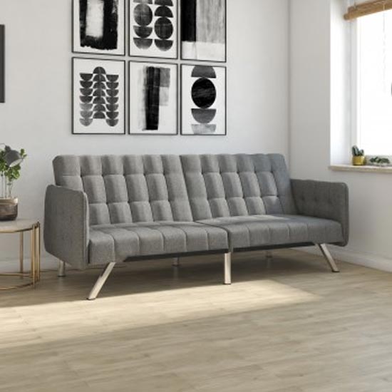 Ella Leather Convertible Clic Clac Sofa bed In Linen Grey FiF