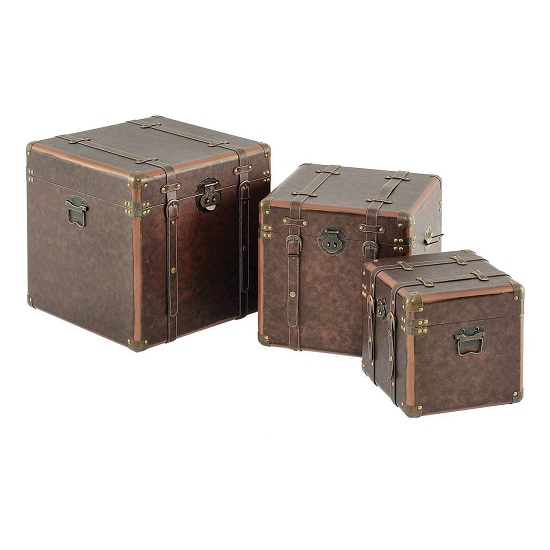 Eminem Set of 3 Storage Trunks In Brass Copper And Wood