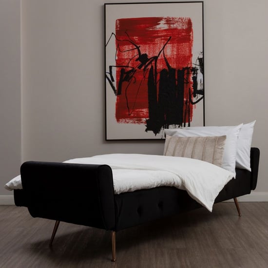 Emiw Upholstered Velvet Sofa Bed With Gold Legs In Black_2