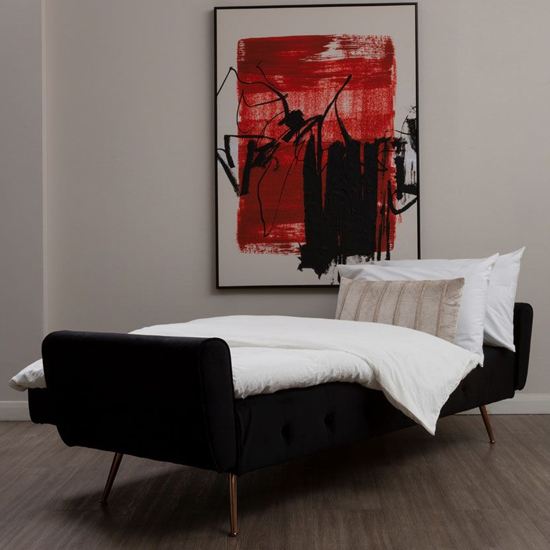 Emiw Upholstered Velvet Sofa Bed With Gold Legs In Black Furniture in