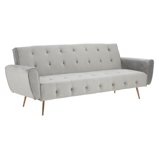 Emiw Upholstered Velvet Sofa Bed With Gold Legs In Grey_3
