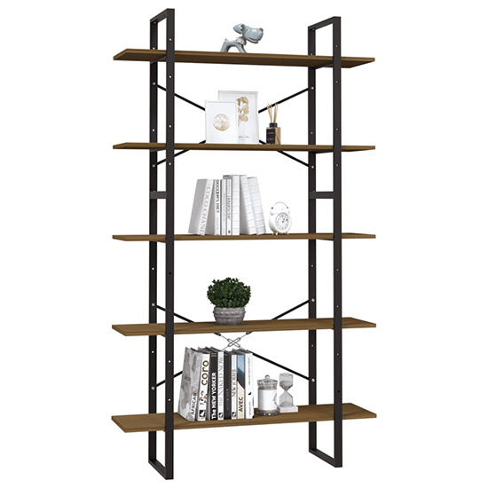 Emlen Extra Large Solid Pinewood 5 Tier Bookcase In Brown_2