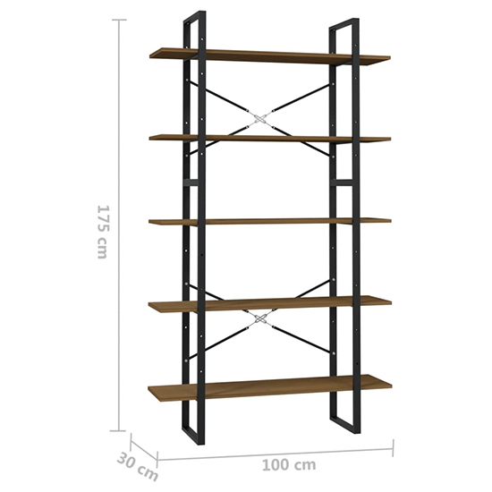 Emlen Extra Large Solid Pinewood 5 Tier Bookcase In Brown_4