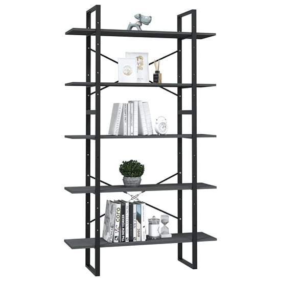 Emlen Extra Large Solid Pinewood 5 Tier Bookcase In Grey_2