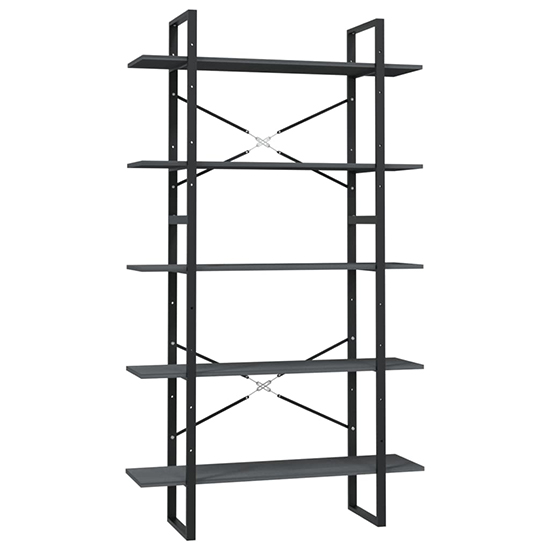 Emlen Extra Large Solid Pinewood 5 Tier Bookcase In Grey_3