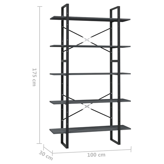Emlen Extra Large Solid Pinewood 5 Tier Bookcase In Grey_4