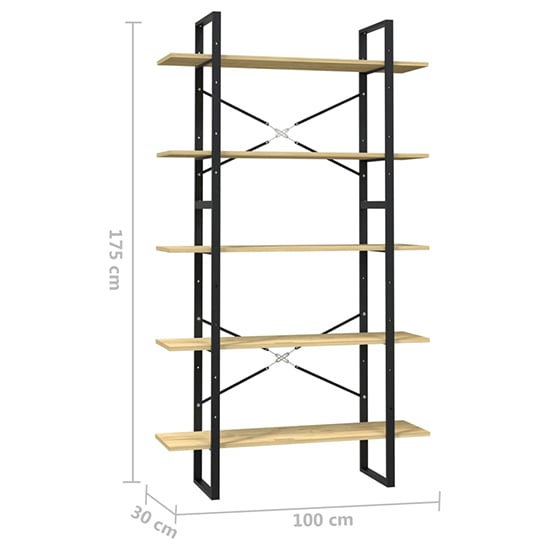 Emlen Extra Large Solid Pinewood 5 Tier Bookcase In Natural_4
