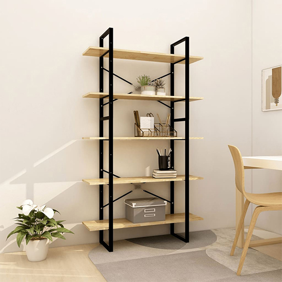 Photo of Emlen extra large solid pinewood 5 tier bookcase in natural