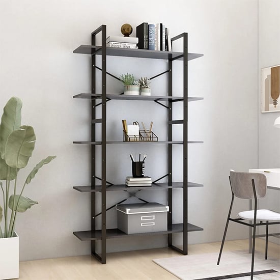 Read more about Emlen 100cm wooden 5 tier bookcase in grey