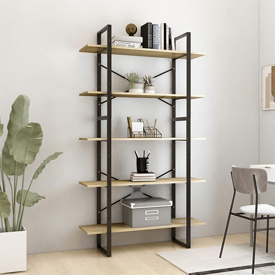 Read more about Emlen 100cm wooden 5 tier bookcase in sonoma oak