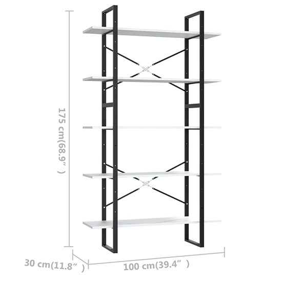 Emlen 100cm Wooden 5 Tier Bookcase In White_4