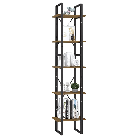 Emlen Small Solid Pinewood 5 Tier Bookcase In Brown_2