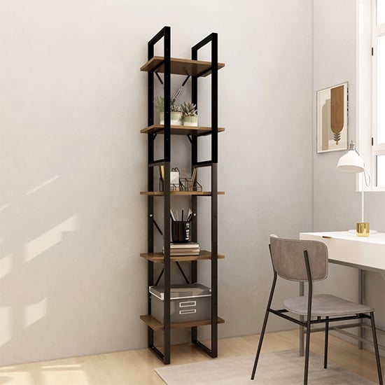 Emlen Small Solid Pinewood 5 Tier Bookcase In Brown_1