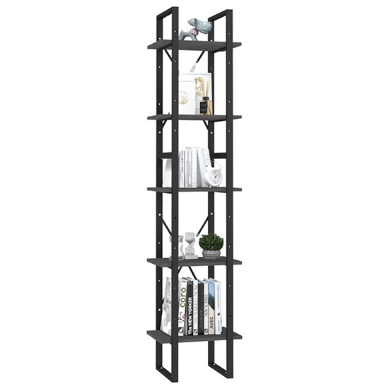 Emlen Small Solid Pinewood 5 Tier Bookcase In Grey