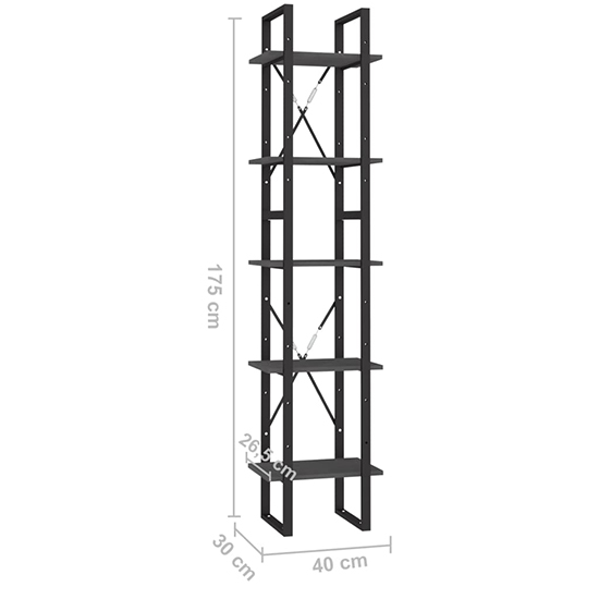 Emlen Small Solid Pinewood 5 Tier Bookcase In Grey