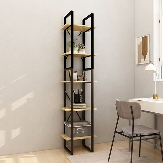 Photo of Emlen small solid pinewood 5 tier bookcase in natural