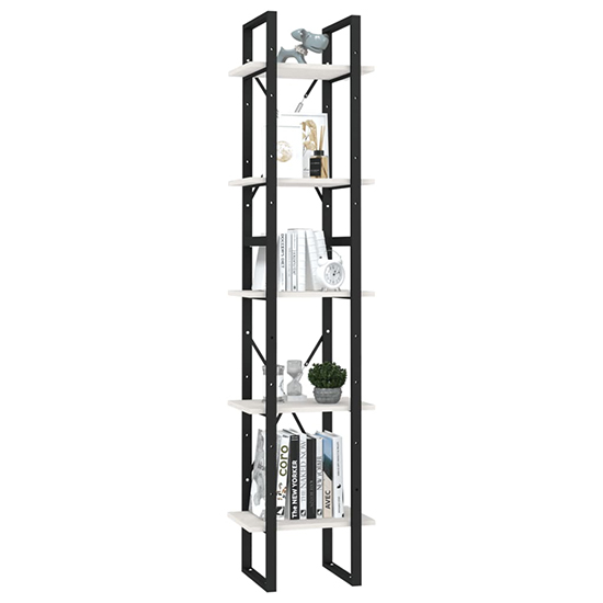 Emlen Small Solid Pinewood 5 Tier Bookcase In White